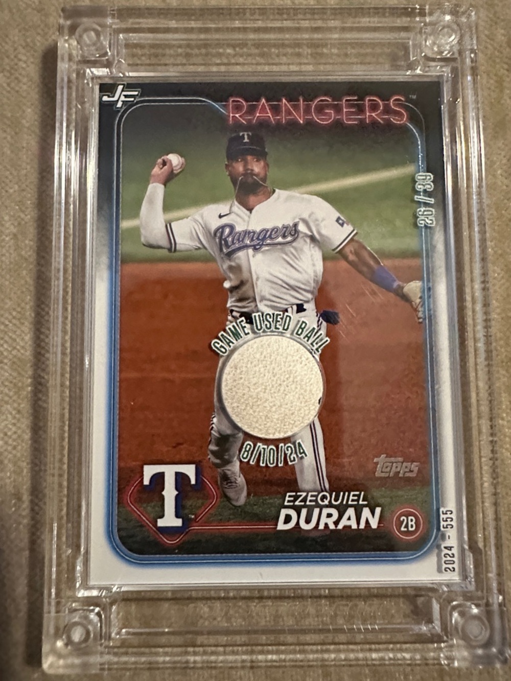 Topps Rangers Ezequiel Duran Card with White Game-Used Ball Accent